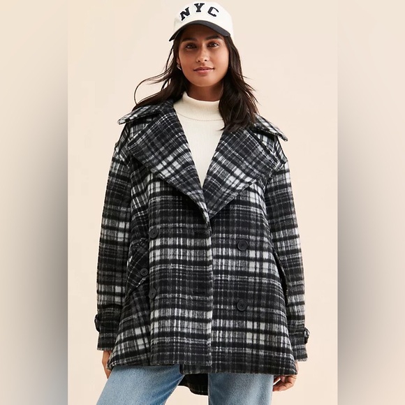 FREE PEOPLE Highlands Wool blend Peacoat in Salt & Pepper - Picture 8 of 8